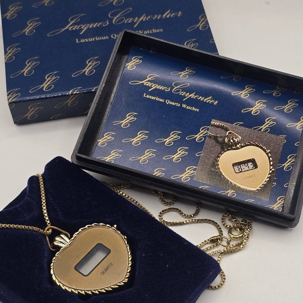 Vintage Jacques Carpentier Digital Heart Watch Necklace In Original Sale Box